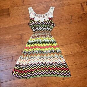 Chevron Patterned Mini Dress Crocheted Back